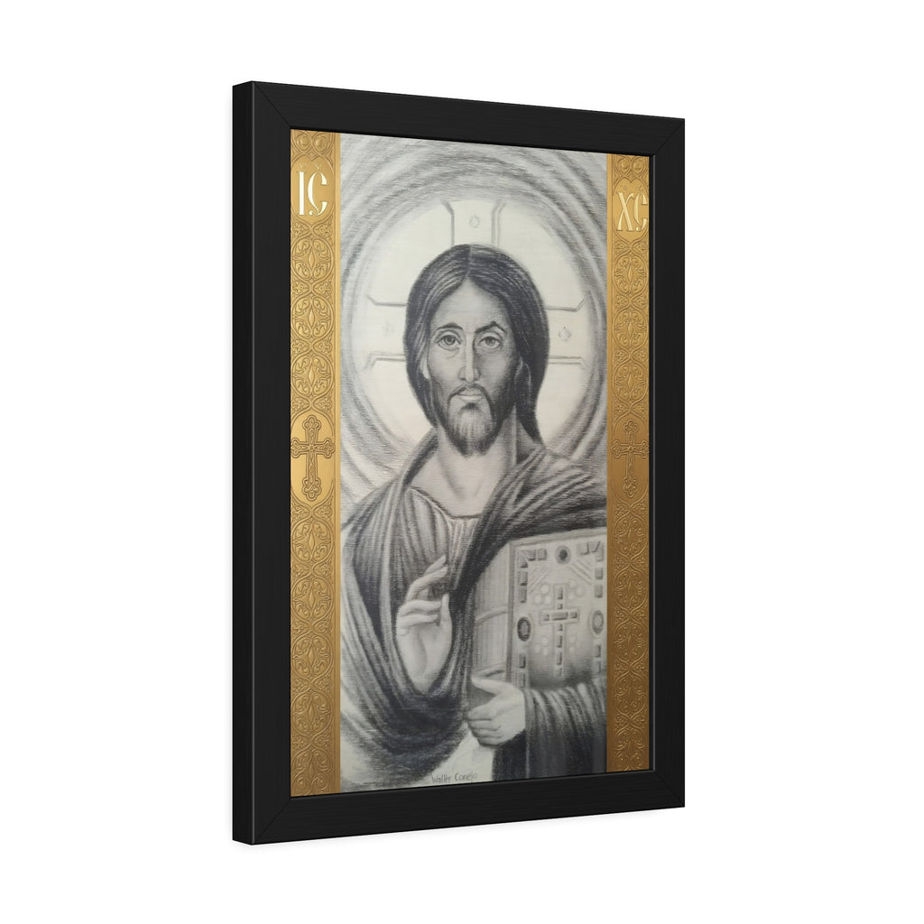 Pantocrator charcoal drawing on a wooden canvas, printed on an wood Art - Coptic Egyptian Orthodox Icon Print, Christian Sacred Altar Gift