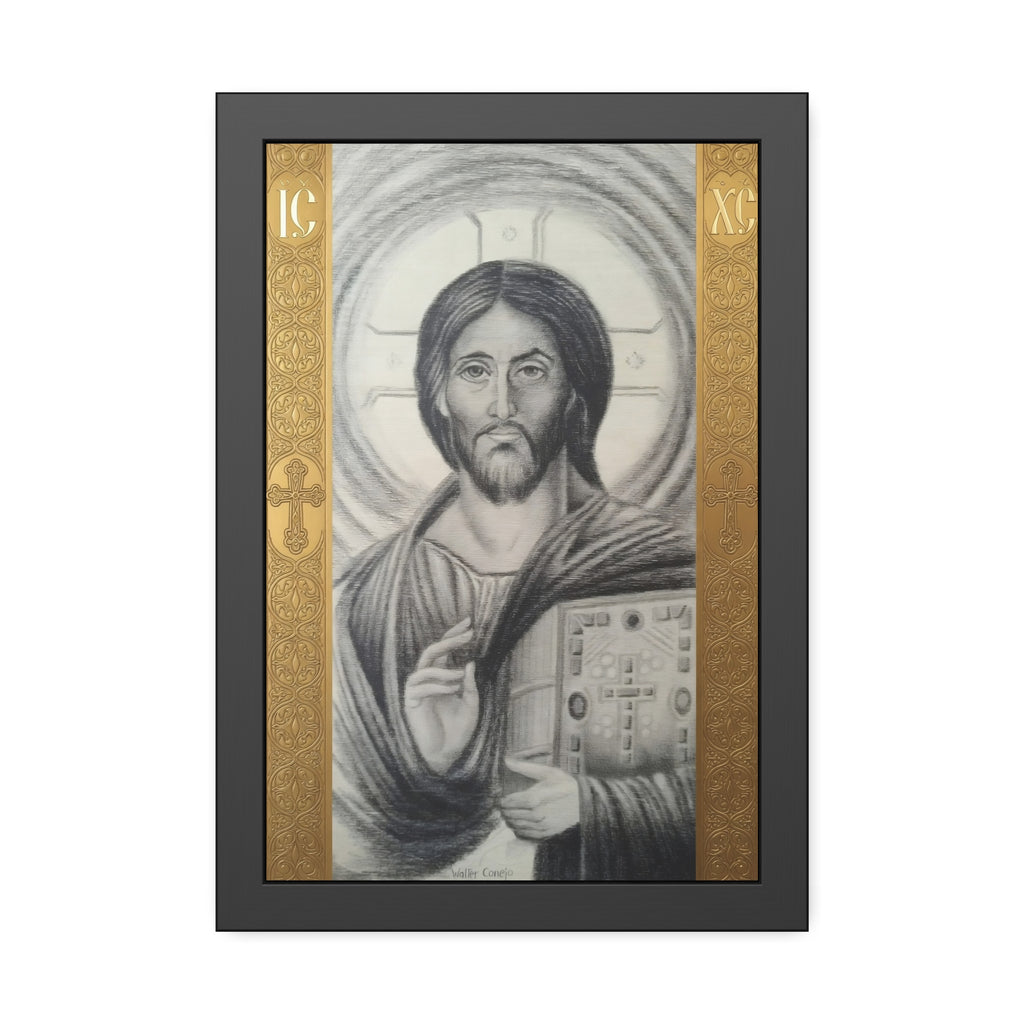 Pantocrator charcoal drawing on a wooden canvas, printed on an wood Art - Coptic Egyptian Orthodox Icon Print, Christian Sacred Altar Gift
