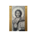 Pantocrator charcoal drawing on a wooden canvas, printed on an aluminum metal Art - Coptic Egyptian Orthodox Icon Print, Christian Sacred Altar Gift