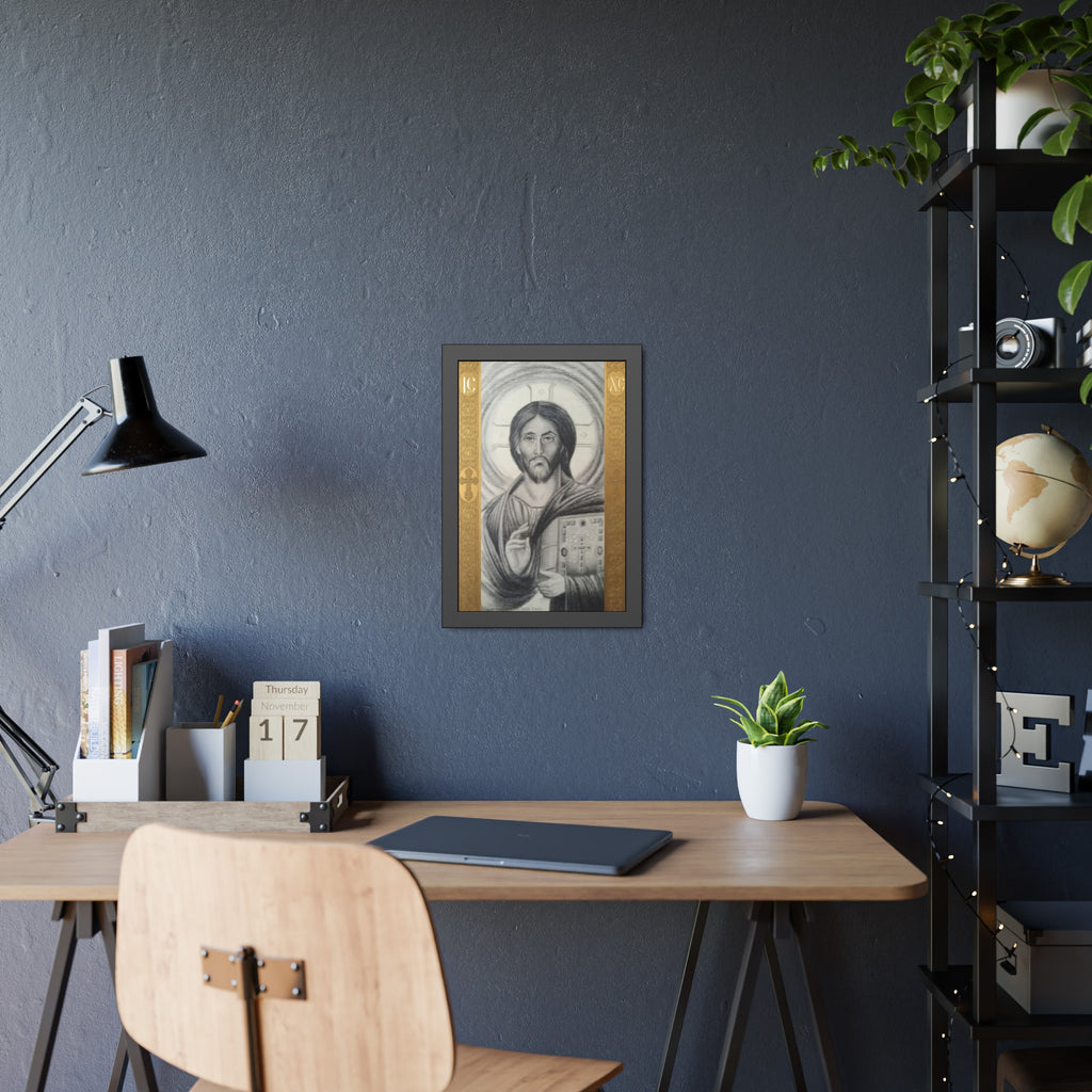Pantocrator charcoal drawing on a wooden canvas, printed on an wood Art - Coptic Egyptian Orthodox Icon Print, Christian Sacred Altar Gift